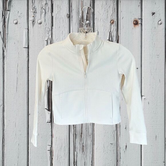 NWT All in Motion Girls Cozy Knit Full Zip Ribbed Jacket Ivory-Cream Small (6/7) - Picture 12 of 13